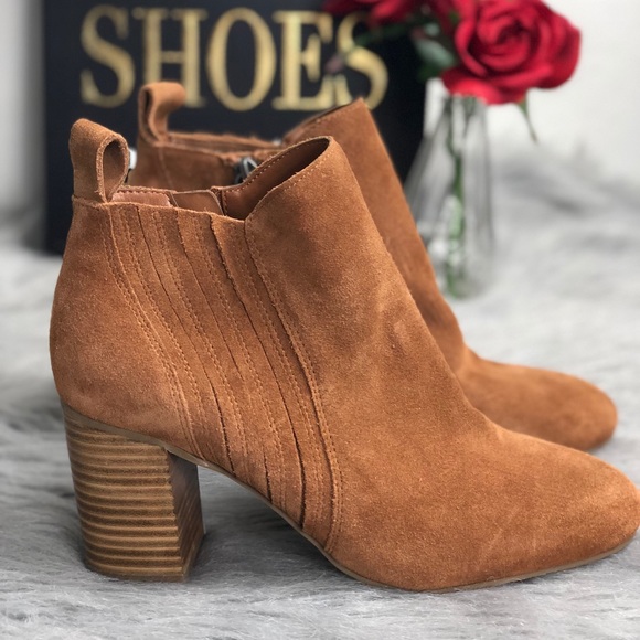 14th & Union Shoes - 14th & Union Tan Stacked Heeled Suede Booties
